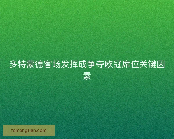 多特蒙德客场发挥成争夺欧冠席位关键因素